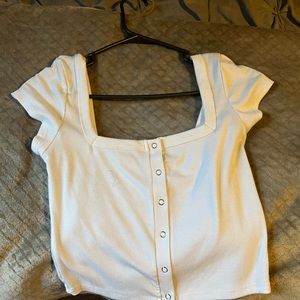 Plain white square neck crop top / size L